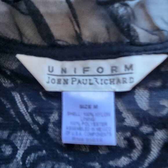 Uniform John Paul Richard Women's Size M Black Sheer Ruffle Lace Faux Button Top - Picture 13 of 13